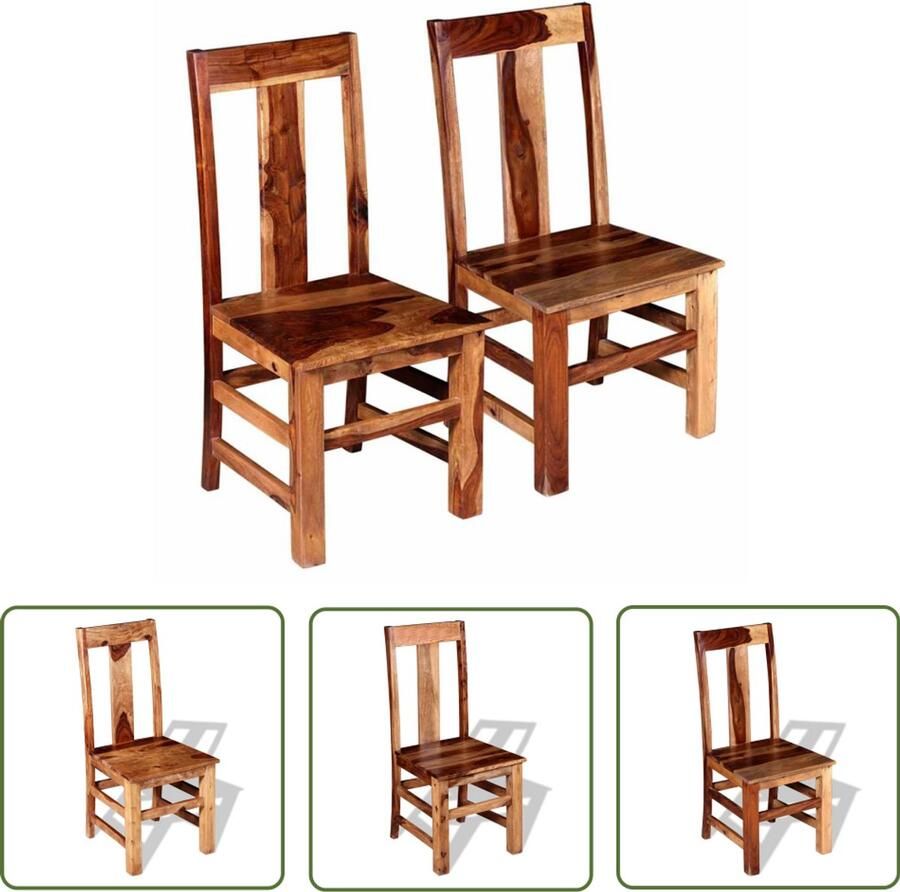 VidaXL Sheeshamhouten Meubels Eetkamerstoelen 2 st massief acaciahout Landelijke Stijl Vintage Stoelen Ruwe Tafel