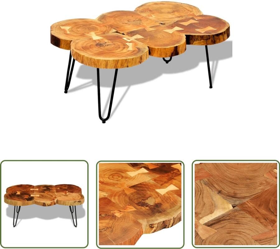 The Living Store Sheesham Salontafel Massief Hout Bruin 90 x 60 x 35 cm Handgemaakt Salontafel Sheeshamhouten Salontafel Massieve Salontafel Bruine Salontafel Industriële Salontafel - Foto 3