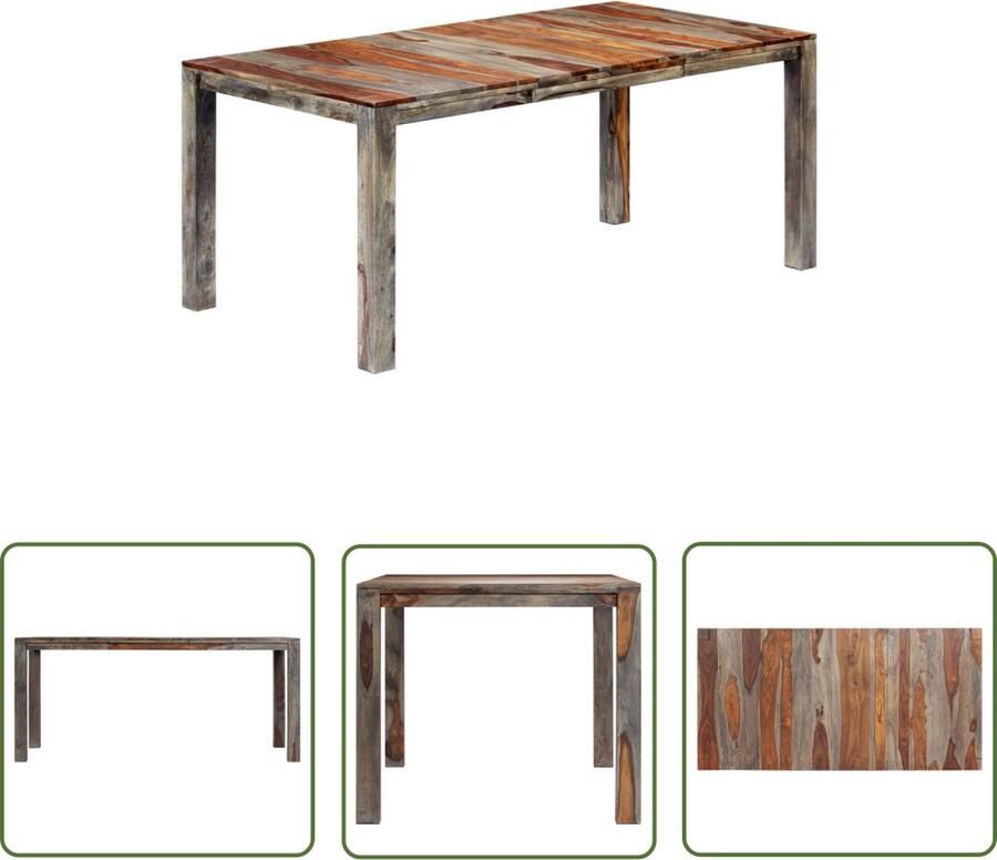 The Living Store Eettafel 180x90x76 cm massief sheeshamhout grijs Eetkamertafel Sheeshamhouten Tafel Houten Tafel Grey Dining Table Salontafels