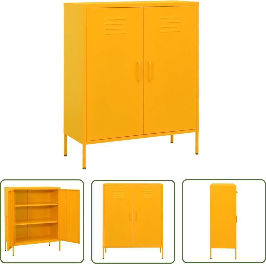The Living Store Opbergkast Staal 80 x 35 x 101.5 cm Mosterdgeel 2 verstelbare schappen Opslagkast Side Table Staalkast Mustard Yellow Furniture Vintage Storage - Foto 2