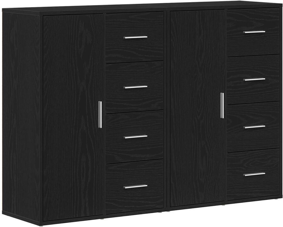 VidaXL Sideboards 2 stuks Zwart Eiken 60x31x84 cm Houtmateriaal - Foto 2
