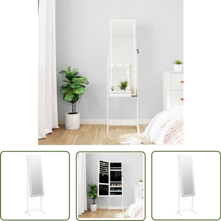 VidaXL Sieradenkast met LED en Spiegel Wit Sieradenkast Spiegeltje Led Verlichting Houten Kast Opbergkast Juwelen Organizer Make Up Organiser