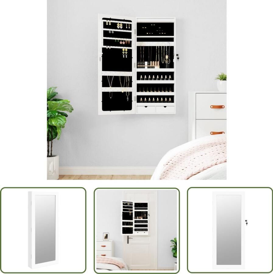 VidaXL Sieradenkast met spiegel en LED wit Sieradenkast Sieradenschrank Led Verlichting Spiegelscherm Juwelen Organizer Opslagkasten Badkameraccessoires Kledingkast