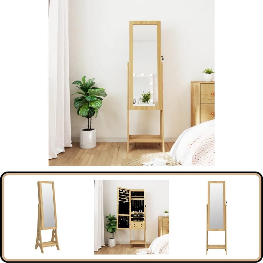 VidaXL Sieradenkast Spiegel LED 42x40x151 5 cm Sieraden Kast Juwelen Organizer Make Up Organiser Led Verlichting Bruine Sierenkast Houten Sieradenschrank Vintage Sieradenkast Sieraden Organisatie Parfum Opslag