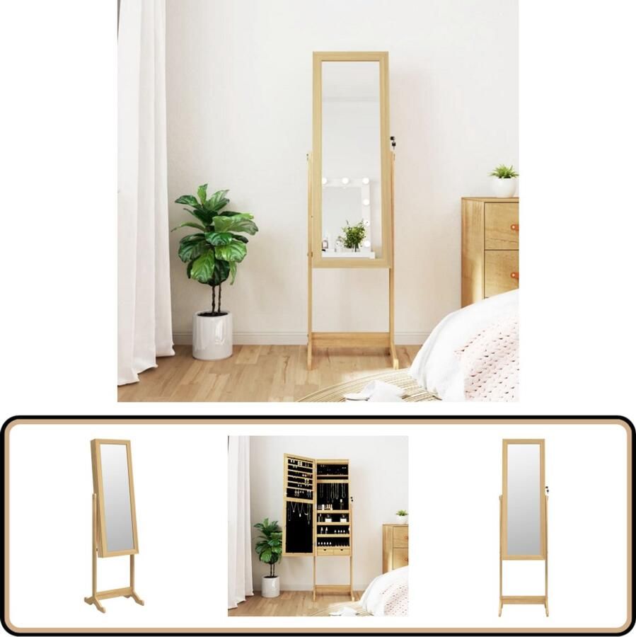 VidaXL Sieradenkast Spiegel LED Vrijstaand Sieraden Kast Dames Accessoires Juwelen Organizer Make Up Organiser Led Verlichting