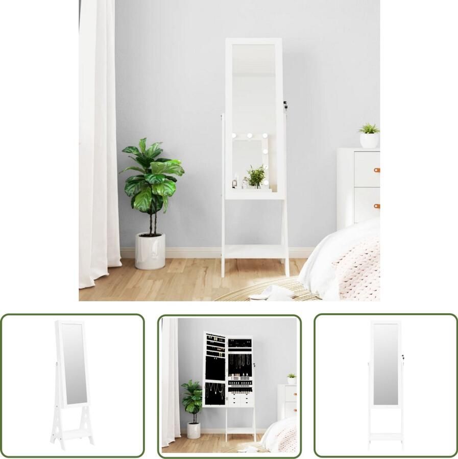 VidaXL Sieradenkast Spiegel LED Wit Sieraden Kast Juwelen Kast Make Up Organizer Led Verlichting Spiegels Houten Sieradenschrank Vintage Sieradenkast Decoratief