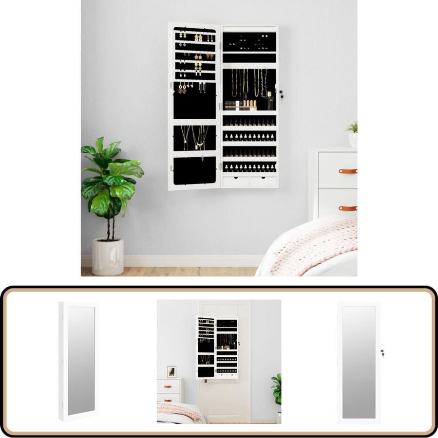 VidaXL Sieradenkast Spiegel LED Wit Sieraden Kast Juwelen Organizer Led Verlichting Spiegels Houten Sieradenschrank