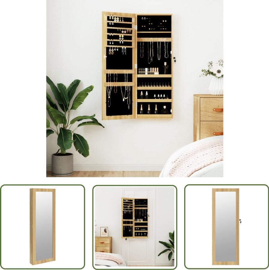 VidaXL Sieradenkast Wandgemonteerd 37 5x10x106 cm Sieraden Kast Sieradenschrank Juweel Organizer Juwelendoos Spiegelschatula