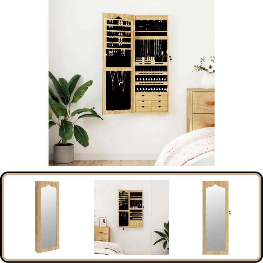 VidaXL Sieradenkast Wandgemonteerd Met Spiegel Sieraden Kast Sieradenschrank Juweel Organizer Juwelendoos Spiegelscherm