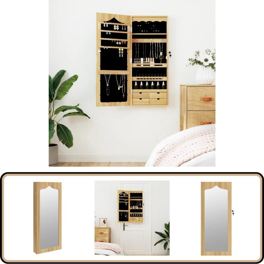 VidaXL Sieradenkast Wandgemonteerd Met Spiegel Sieraden Kast Sieradenschrank Juweel Organizer Juwelendoos Spiegelscherm Makeup Mirror Badkamer Accessoires Slaapkamer Decoratie