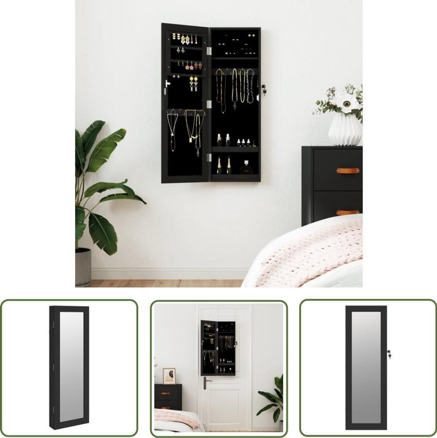 VidaXL Sieradenkast Wandmodel Met Spiegel Zwart Sieraden Kast Sieradenschrank Juwelendoos Spiegelscherm Make Up Organizer Parfum Organisatie Opslag Oplossing