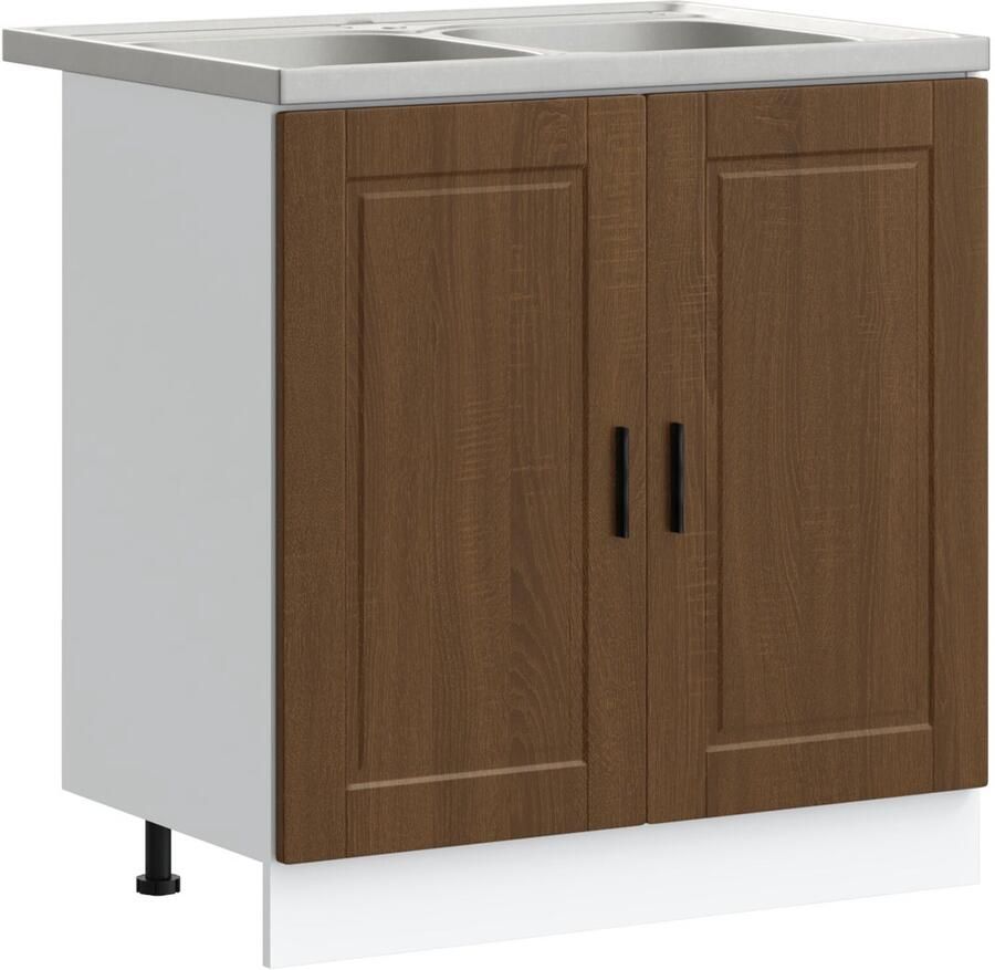 VidaXL Sinkbasis Kast Porto met Wastafel Bruin Eiken 80x46x84 5 cm Gefabriceerd Hout - Foto 2