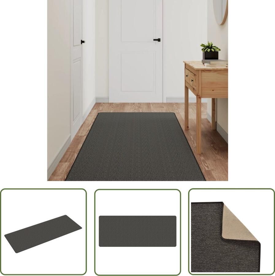 The Living Store tapijtloper Sisal-look 80 x 200 cm Antraciet Machinewasbaar Natuurlijke uitstraling Tapijtrooster Sisal Look Vloertapijten Anthraciethouders Runner Tapijt