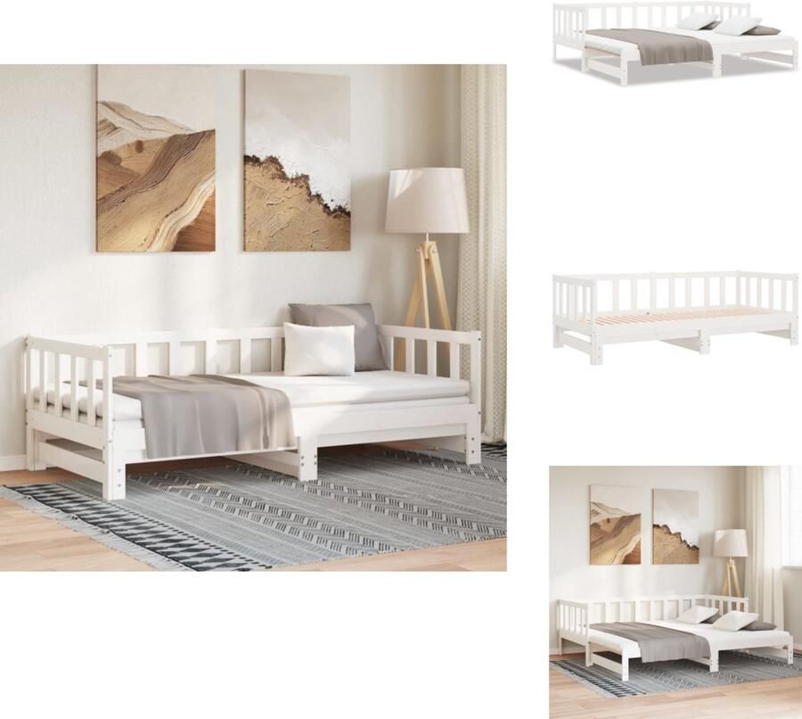 VidaXL Slaap Bank Bedbank Bankbed Inklapbare Slaapbank uitschuifbaar massief grenenhout wit 2x(90x200) cm