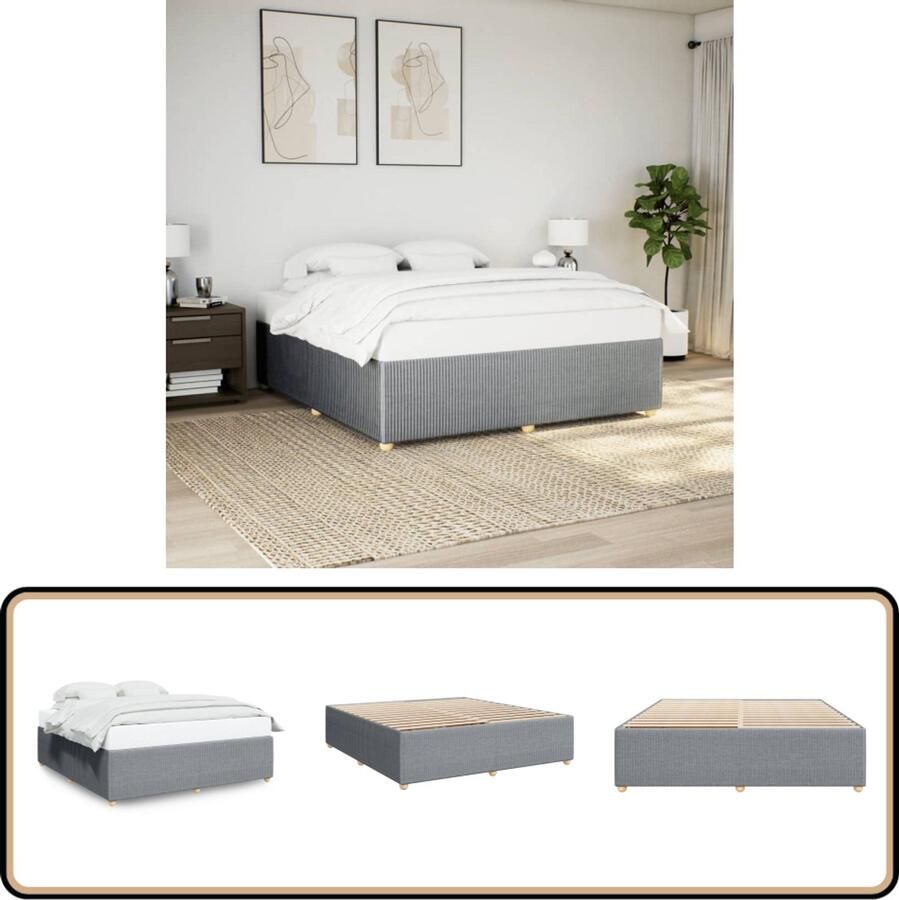 VidaXL Boxspring Frame Slaapcomfort Bedframe zonder matras stof lichtgrijs 200x200 cm Tweepersoons Bed Licht Grijs Bed Houten Bedframe - Foto 2