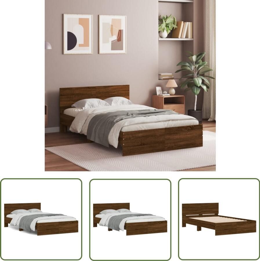 VidaXL Slaap Kamer Decoratie Bruin Houten Bed Frame Bedframe met hoofdeinde bruin eikenkleur 120x190 cm Tweepersoons Bed King Size Bed Boxspring Bed