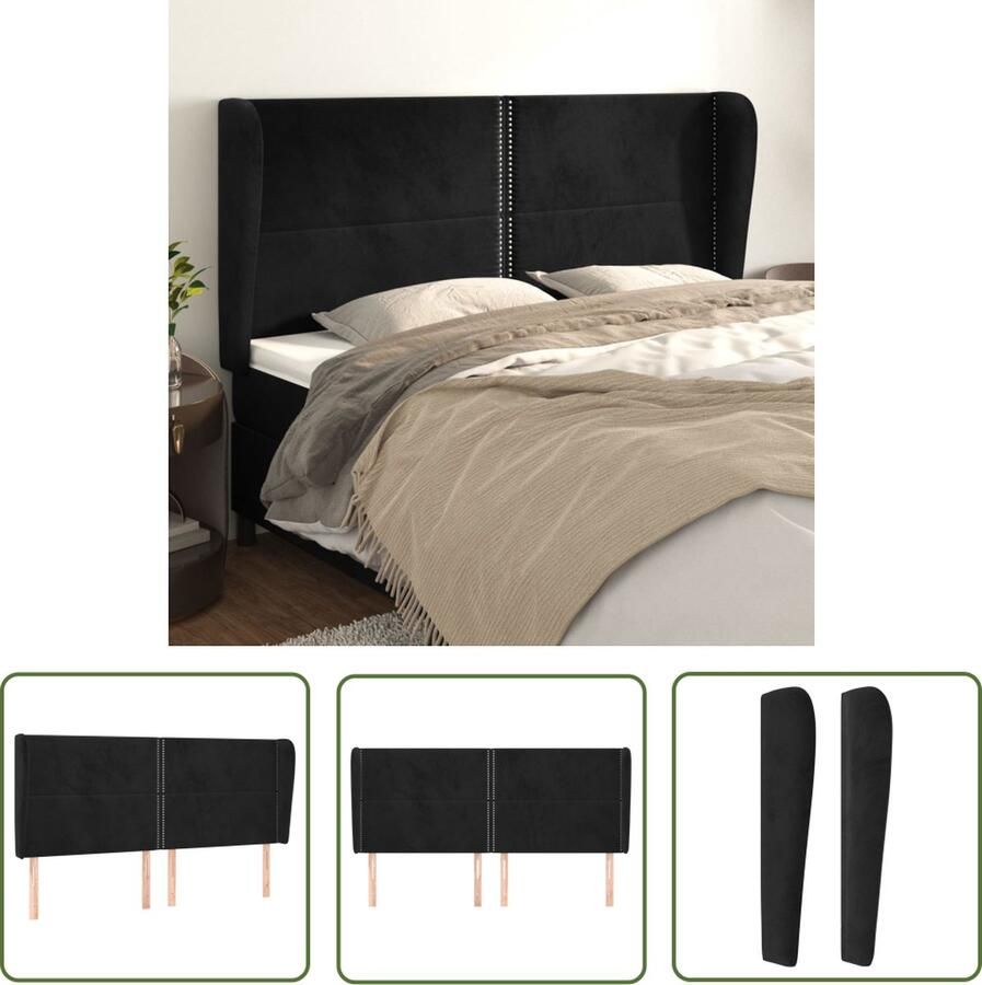 The Living Store Hoofdbord met randen 183x23x118 128 cm fluweel zwart Hoofd Bord Slaap Kamer Meubilair Velvet Hoofdbord Zwarte Hoofdbord Kopen