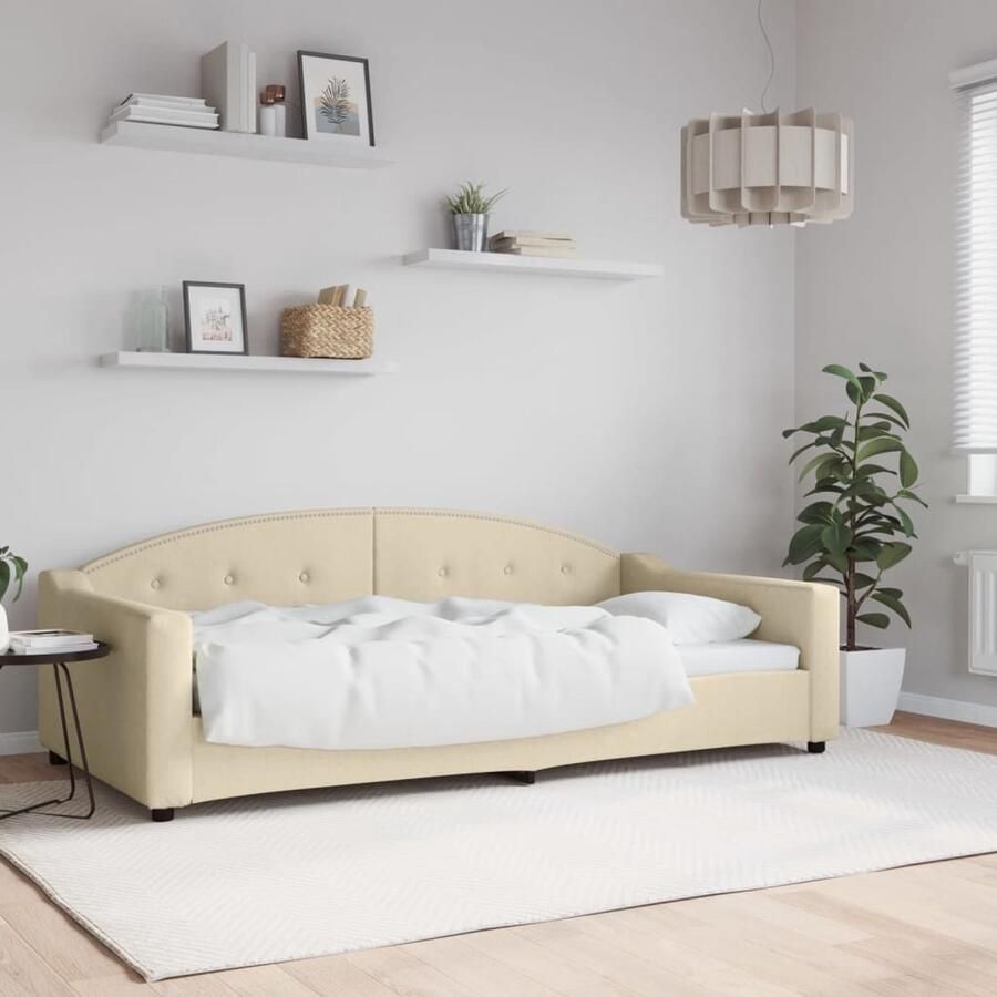 VidaXL Slaapbank 100x200 cm Crèmekleurig Slaapbank Sofa Bed Daybed Crème Kleurstelling Stoffen Bank Metalen Frame Modern Design Tweepersoons - Foto 3