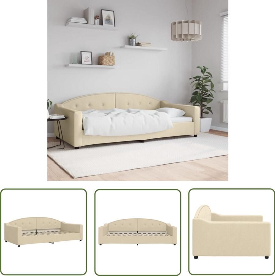 VidaXL Slaapbank 100x200 cm Crèmekleurig Slaapbank Sofa Bed Daybed Crème Kleurstelling Stoffen Bank Metalen Frame Modern Design Tweepersoons - Foto 2