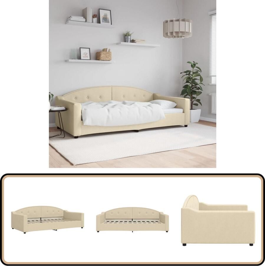 VidaXL Slaapbank 100x200 cm Crèmekleurig Slaapbank Sofa Bed Daybed Crème Kleurstelling Stoffen Bank Metalen Frame Modern Design Tweepersoons