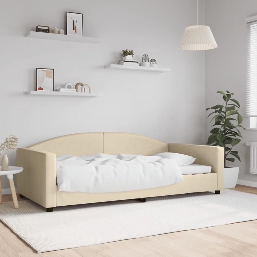 VidaXL Slaapbank 100x200 cm Crèmekleurig Stof Slaapbank Sofa Bed Tweepersoonsbed Creme Kleurstelling Stoffen Bank Metalen Frame Houten Frame Compact Bed - Foto 2