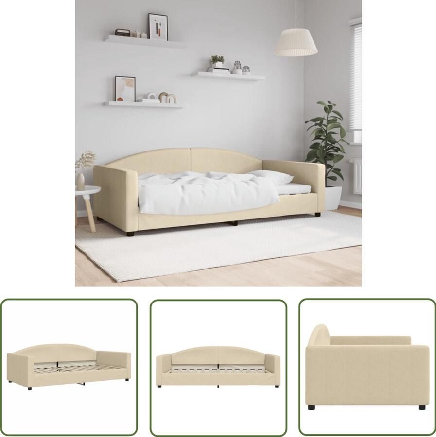 VidaXL Slaapbank 100x200 cm Crèmekleurig Stof Slaapbank Sofa Bed Tweepersoonsbed Creme Kleurstelling Stoffen Bank Metalen Frame Houten Frame Compact Bed