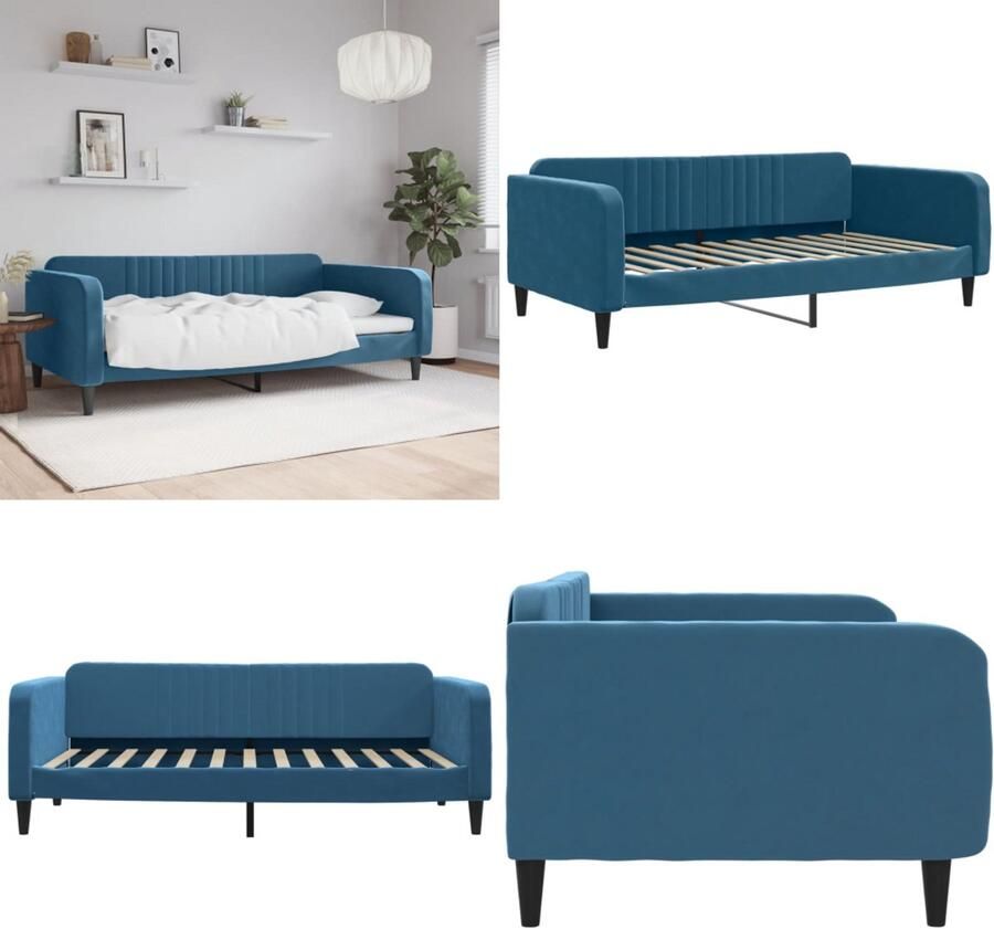 VidaXL Slaapbank 100x200 cm fluweel blauw Slaapbank Slaapbanken Bankbed Logeerbed