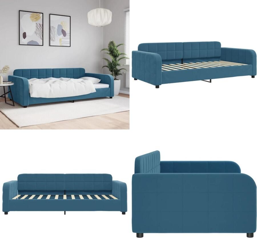 VidaXL Slaapbank 100x200 cm fluweel blauw Slaapbank Slaapbanken Bedbank Bankbed