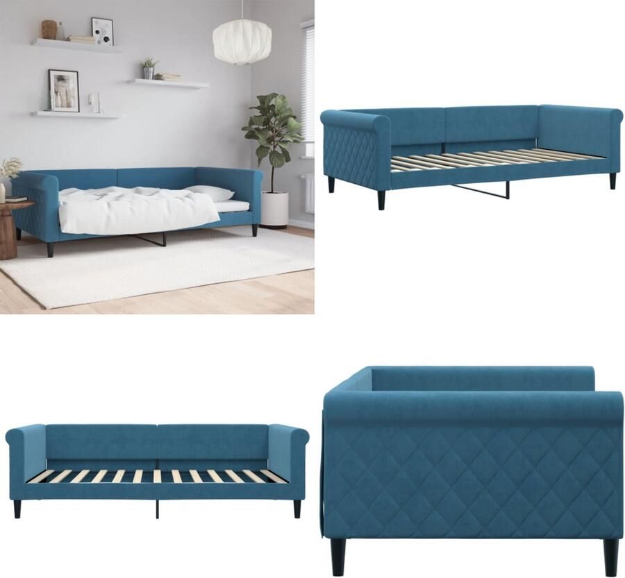 VidaXL Slaapbank 100x200 cm fluweel blauw Slaapbank Slaapbanken Bedbank Bankbed