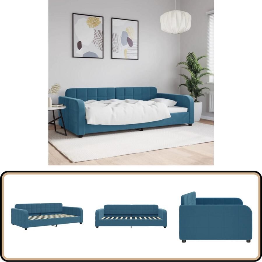 VidaXL Slaapbank 100x200 cm Fluweel Blauw Slaapbank Tweepersoonsbed Daybed Lounge Sofa Multifunctioneel Meubilair