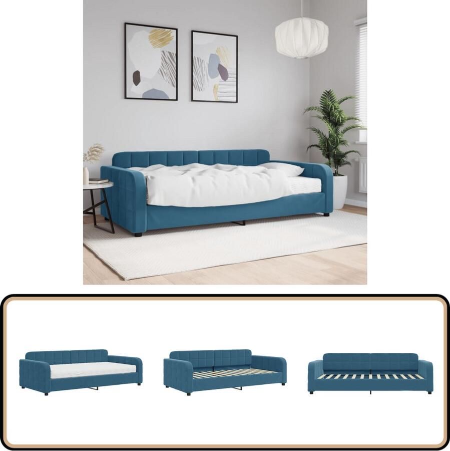 VidaXL Slaapbank 100x200 cm Fluweel Blauw Slaapbank Tweepersoonsbed Sofa Bed Blauwe Meubels Lounge Stoffen Bank