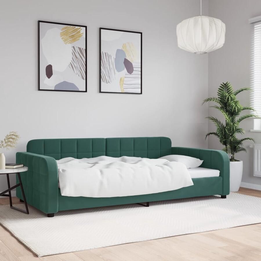 VidaXL Slaapbank 100x200 cm Fluweel Donkergroen Slaapbank Tweepersoonsbed Donkere Meubels Designmeubel Multifunctioneel Meubel Lounge Sofa Guest Bed Fluweel Sofa Dark Green Furniture Living Room Furniture Bedroom Furniture - Foto 2