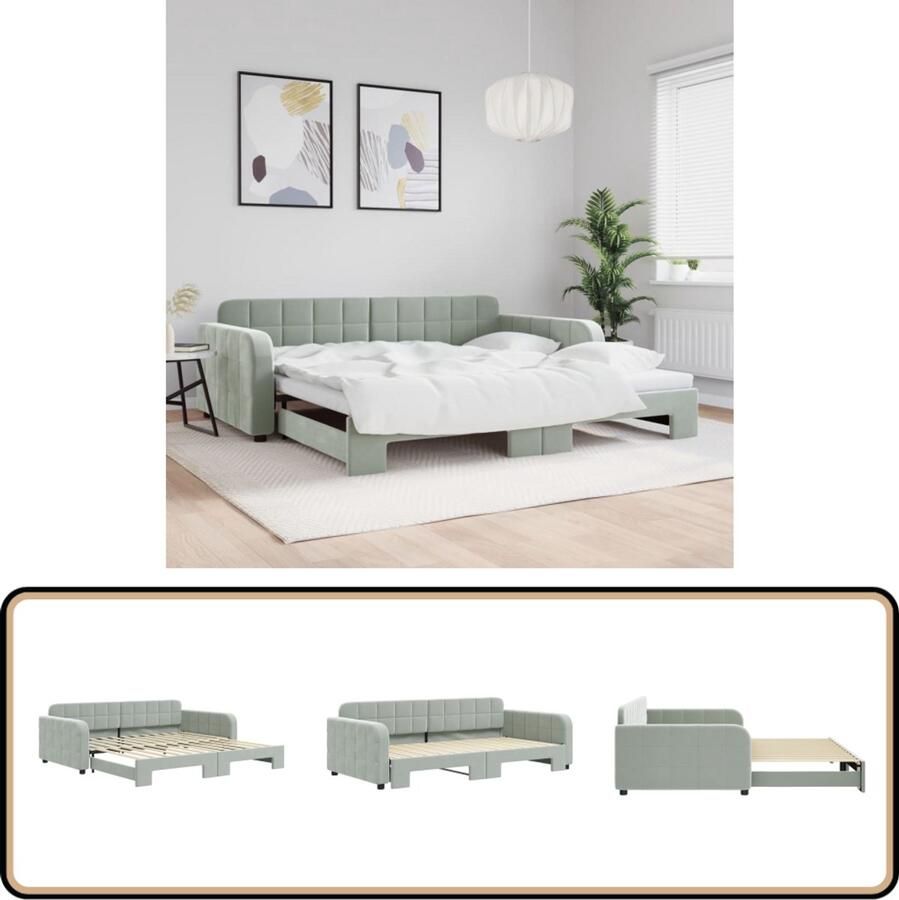 VidaXL Slaapbank 100x200 cm Fluweel Lichtgrijs Slaapbank Tweepersoonsbed Sofa Bed Kanapé Lit Lounge Meubilair Interieur Design Living Room Furniture Bedroom Furniture Grijs