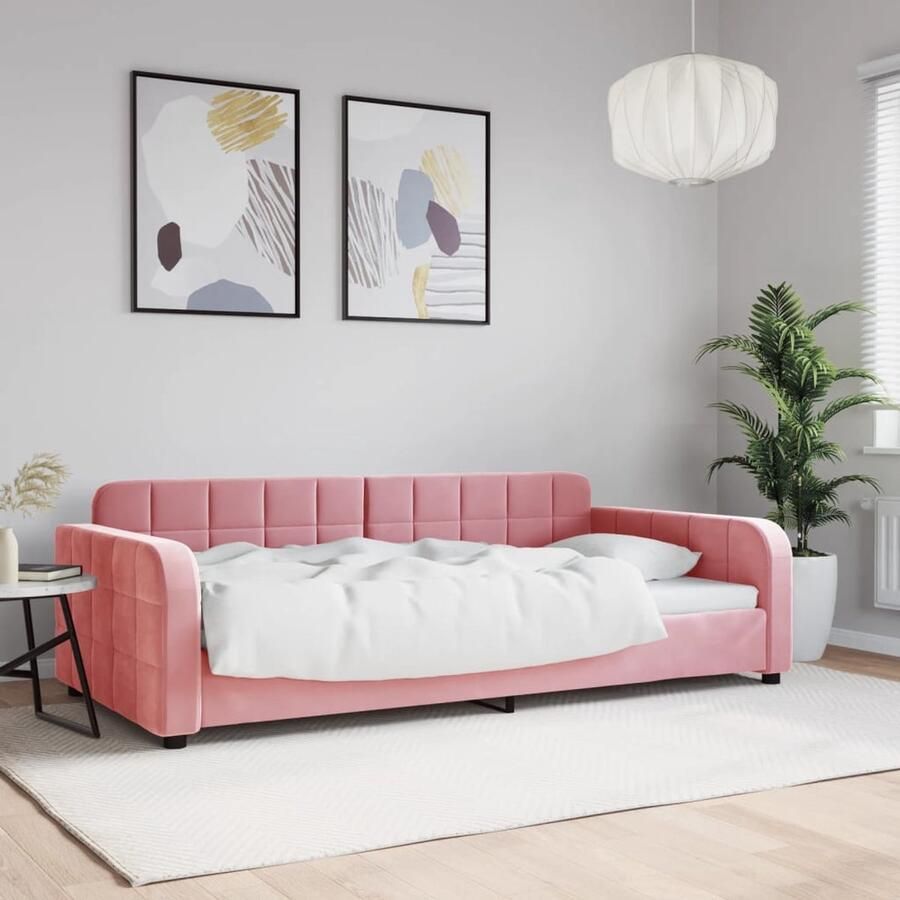 VidaXL Slaapbank 100x200 cm Fluweel Roze Slaapbank Daybed Tweepersoonsbed Rozerode Meubels Lounge Sofa - Foto 2