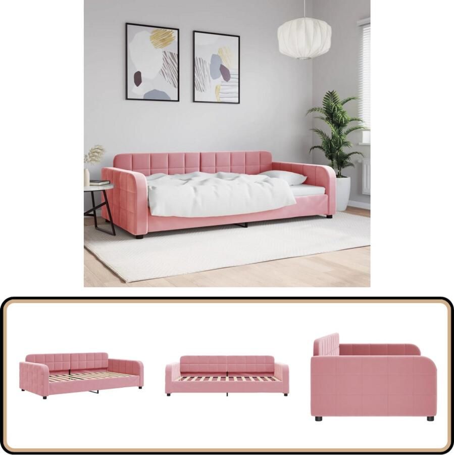 VidaXL Slaapbank 100x200 cm Fluweel Roze Slaapbank Daybed Tweepersoonsbed Rozerode Meubels Lounge Sofa