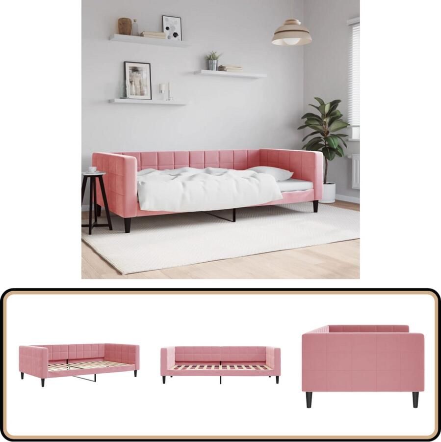 VidaXL Slaapbank 100x200 cm Fluweel Roze Slaapbank Tweepersoonsbed Daybed Lounge Sofa Rozerode Meubels