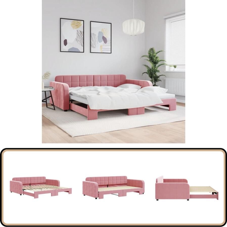VidaXL Slaapbank 100x200 cm Fluweel Roze Slaapbank Tweepersoonsbed Fluweelslaapbank Roze Meubilair Onderschuifbed