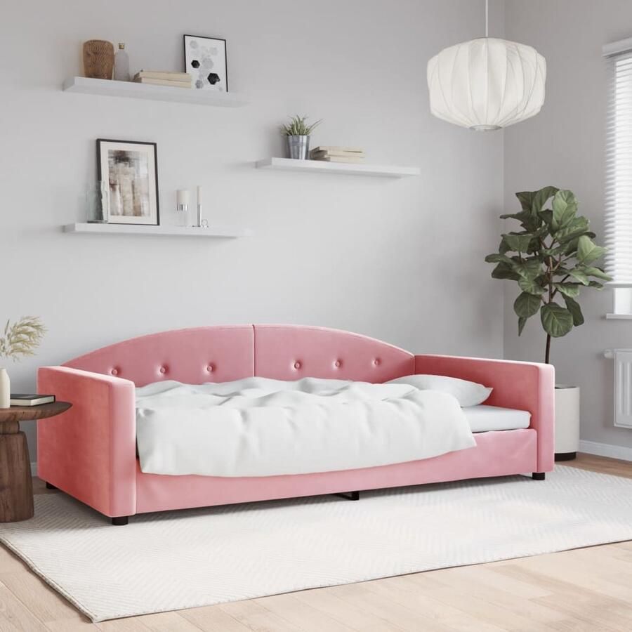 VidaXL Slaapbank 100x200 cm Fluweel Roze Slaapbank Velvet Sofa Tweepersoons Bank Daybed Rozerode Meubels Lounge Bank Multifunctionele Bank Design Bank Woonkamermeubel - Foto 2