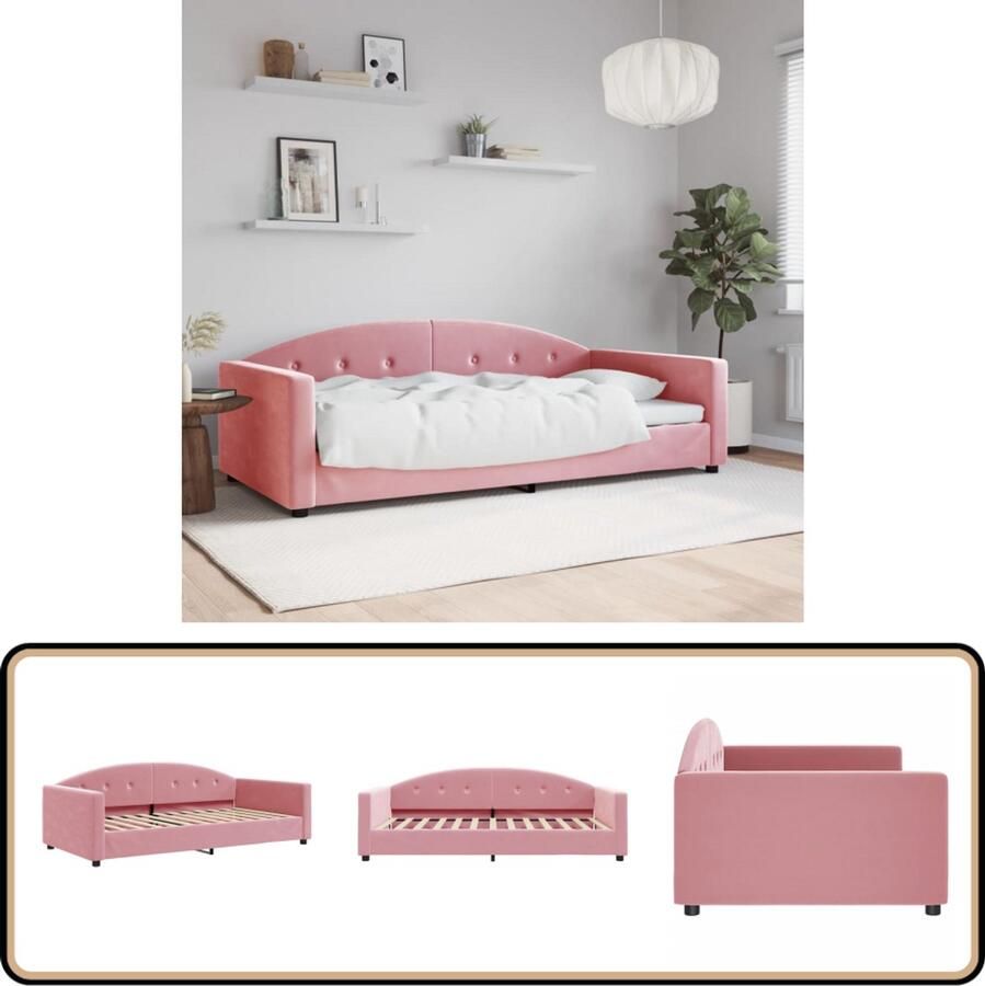 VidaXL Slaapbank 100x200 cm Fluweel Roze Slaapbank Velvet Sofa Tweepersoons Bank Daybed Rozerode Meubels Lounge Bank Multifunctionele Bank Design Bank Woonkamermeubel