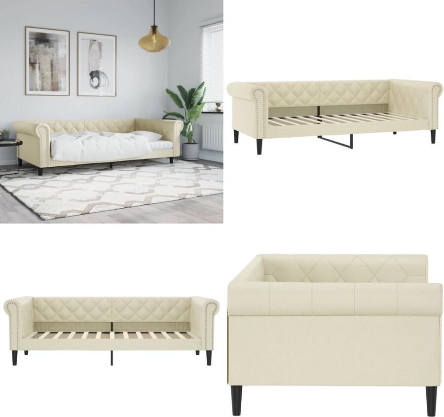 VidaXL Slaapbank 100x200 cm kunstleer crèmekleurig Slaapbank Slaapbanken Bedbank Bankbed
