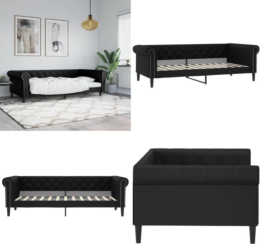 VidaXL Slaapbank 100x200 cm kunstleer zwart Slaapbank Slaapbanken Bedbank Bankbed