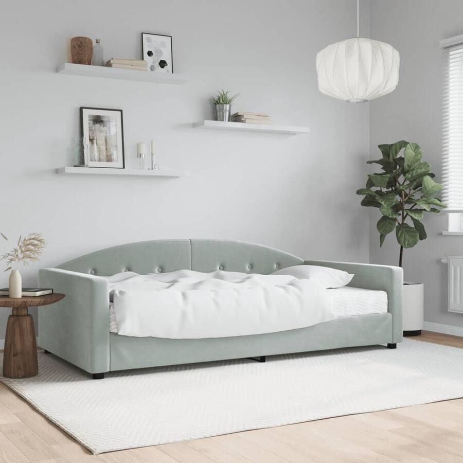 VidaXL Slaapbank 100x200 cm Lichtgrijs Inclusief Matras Slaapbank Tweepersoonsbed Sofa Bed Lounge Stoel Meubilair Living Room Furniture Bedroom Furniture Grijs Fluweel Houten Frame - Foto 2