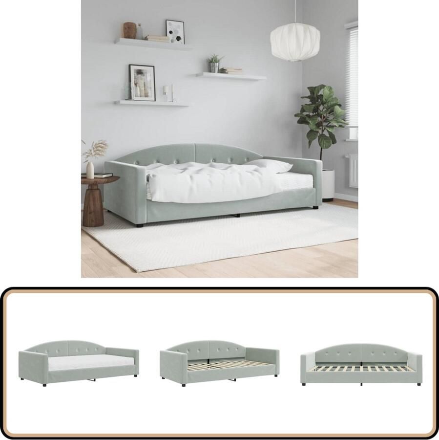 VidaXL Slaapbank 100x200 cm Lichtgrijs Inclusief Matras Slaapbank Tweepersoonsbed Sofa Bed Lounge Stoel Meubilair Living Room Furniture Bedroom Furniture Grijs Fluweel Houten Frame