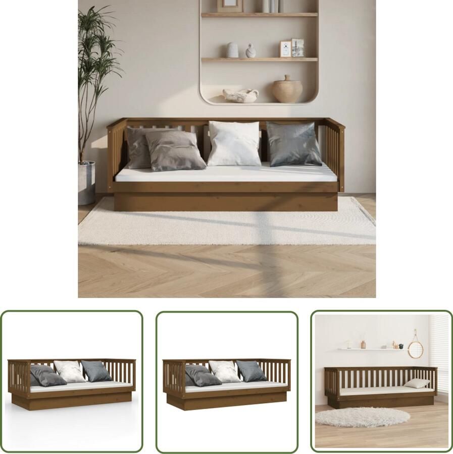 VidaXL Slaapbank 100x200 cm Massief Grenen Honingbruin Slaapbank Logeerbed Houtmeubilair Grenenhouten Meubels Bruine Meubelen Tweepersoonsbed Compact Bed Stapelbare Bank