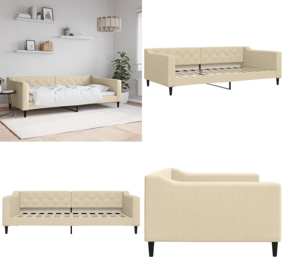 VidaXL Slaapbank 100x200 cm stof crèmekleurig Slaapbank Slaapbanken Bankbed Logeerbed