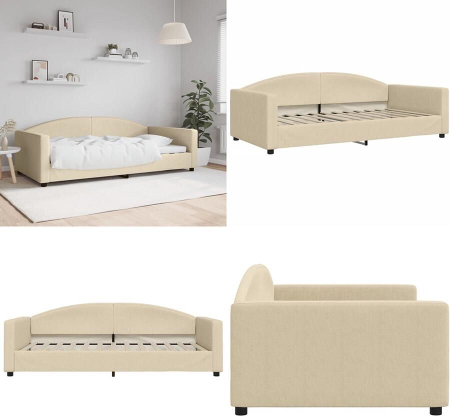 VidaXL -Slaapbank-100x200-cm-stof-crèmekleurig Slaapbank Slaapbanken Bankbed Logeerbed