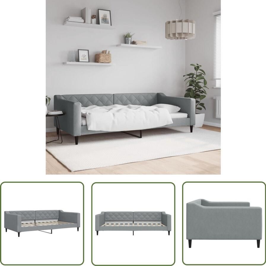 VidaXL Slaapbank 100x200 cm stof lichtgrijs Slaapbank Daybed Sofa Bed Tweepersoonsbed Grijs Meubilair Stoffen Bank Houten Bank Moderne Bank Multifunctioneel Meubel
