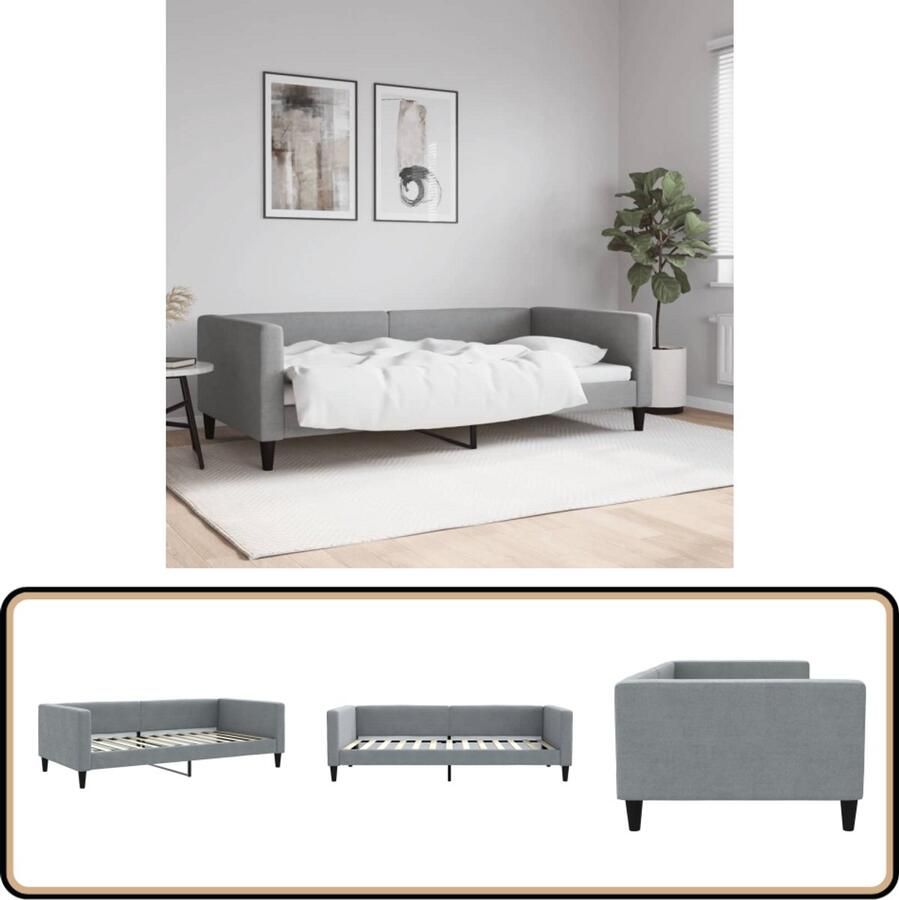 VidaXL Slaapbank 100x200 cm stof lichtgrijs Slaapbank Tweepersoonsbed Multifunctioneel Meubilair Daybed Guest Bed