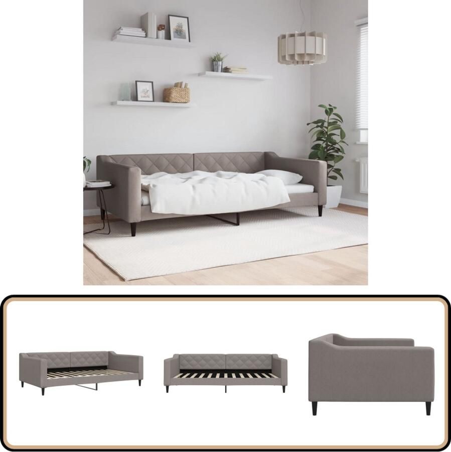 VidaXL Slaapbank 100x200 cm Stof Taupe Slaapbank Tweepersoonsbed Lounge Sofa Multifunctioneel Meubilair Stoffen Bank Taupecleur Moderne Bank Compact Bed Guest Bed Living Room Furniture Bedroom Furniture