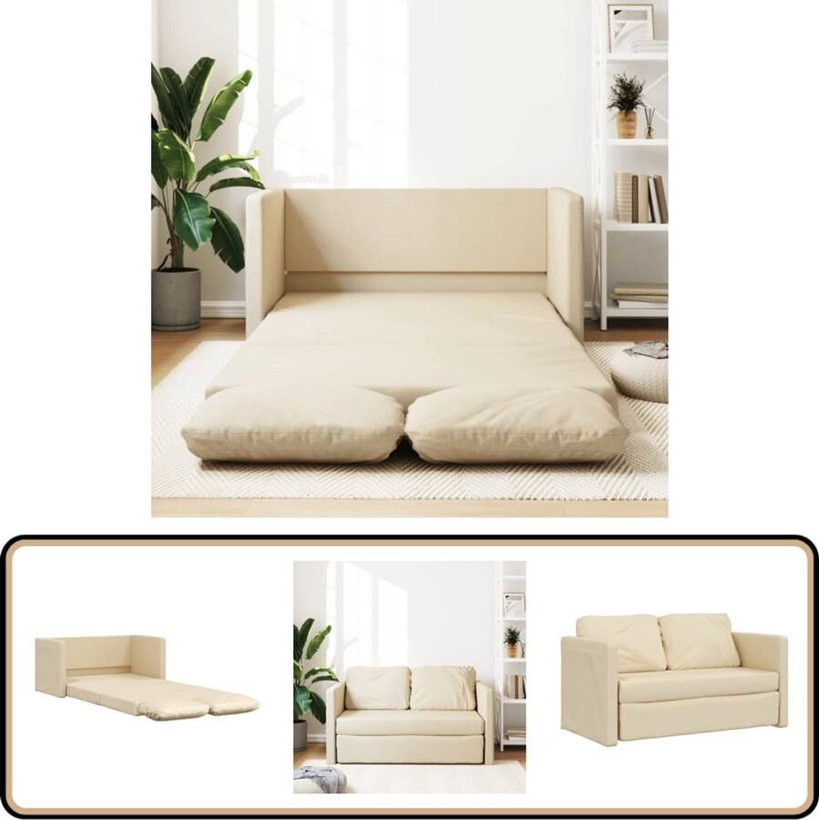 VidaXL Slaapbank 2-in-1 112x174x55 cm crèmekleurig Vloerslaapbank Slaapbank 2 Persoons Bed Tweepersoonsbed Lounge Sofa Living Room Furniture Compact Meubilair Stoffen Bank